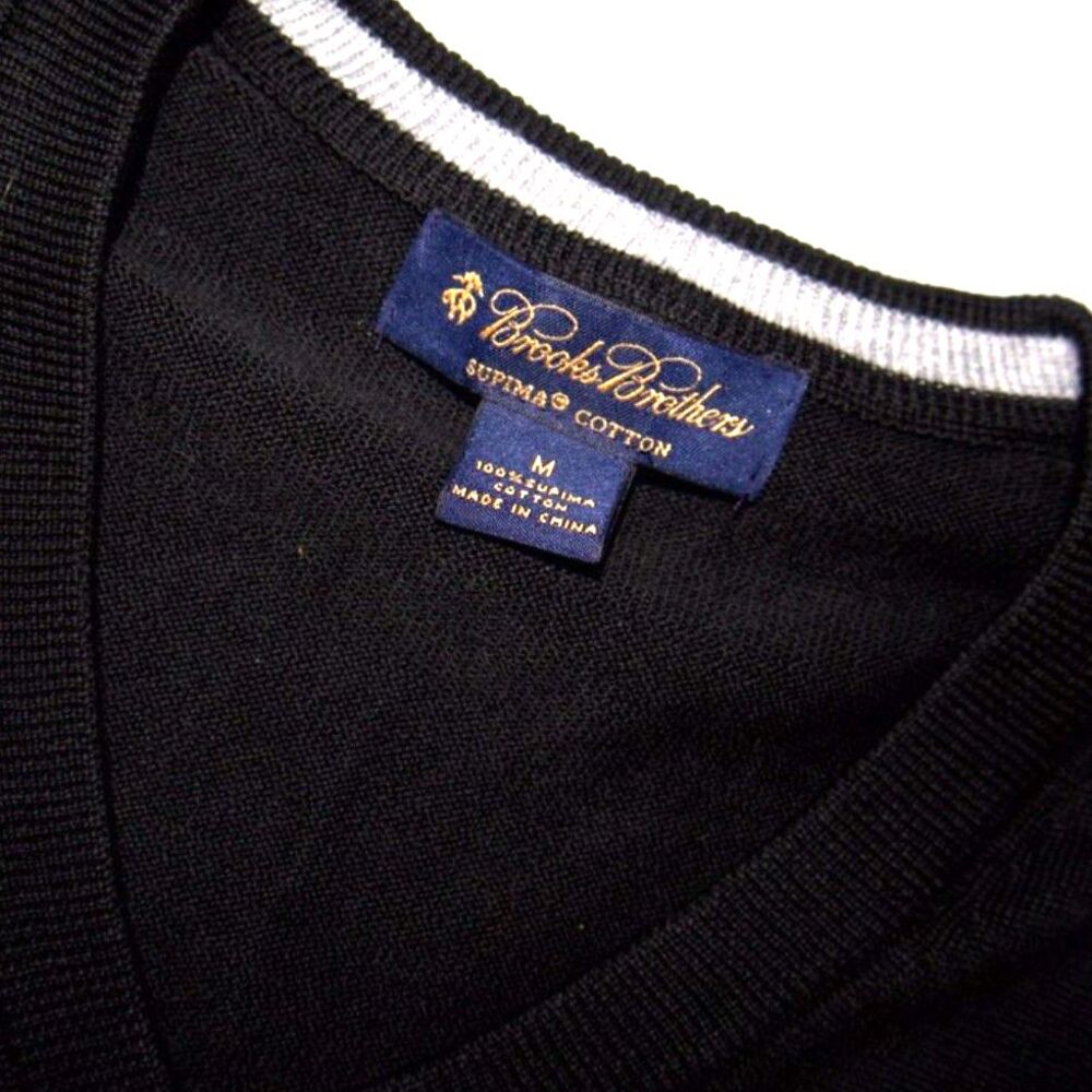 Brooks Brothers Supima Cotton Black Sweater MEDIUM V Neck